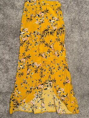 Express Mustard Yellow Floral Hi Low Midi Skirt Size XS
